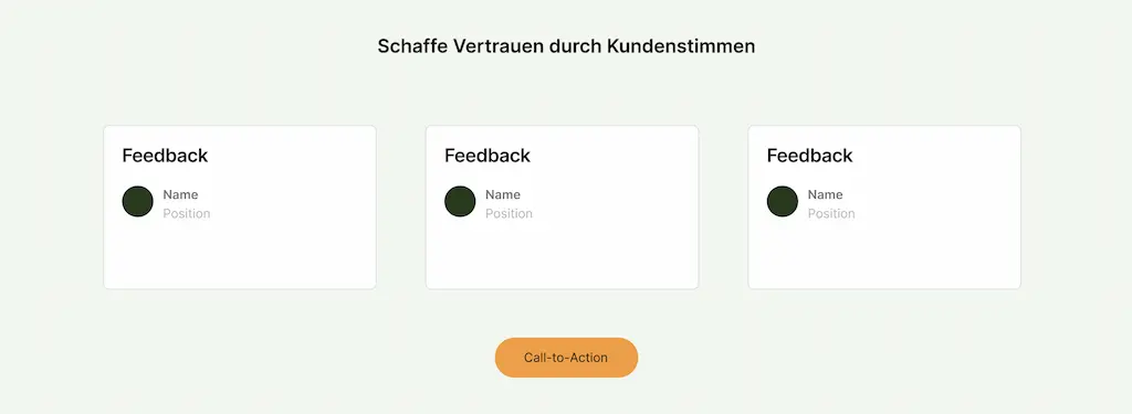 Testimonial Bereich innerhalb eines Websiteaufbaus