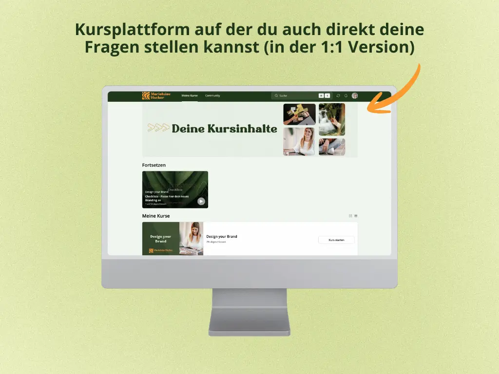 Kursplattform von Design your Brand mit Übersicht der Kursinhalte und Fortschrittsanzeige